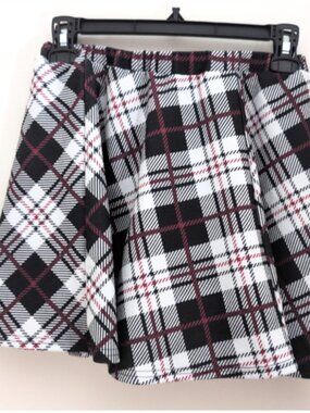 Black Mini Skirt Plaid Skater Red White Gingham Preppy Aesthetic Size Small